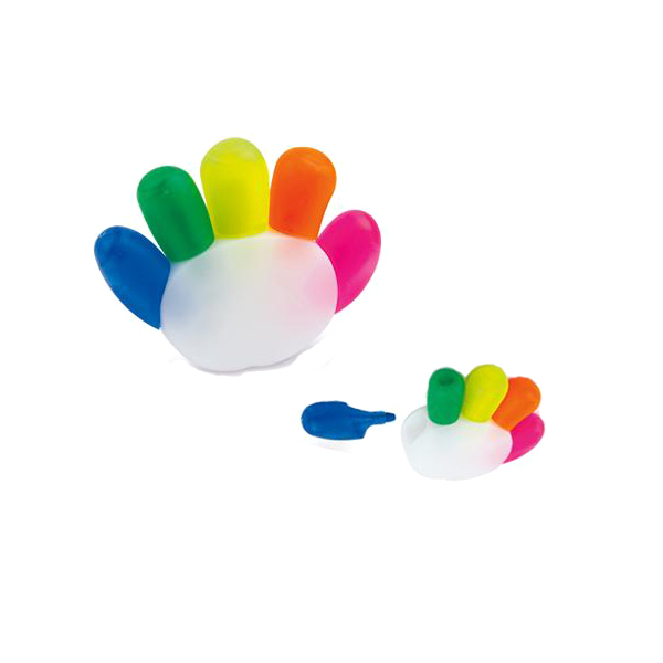 resaltador publicitario en forma de mano con 5 resaltadores de diferentes colores