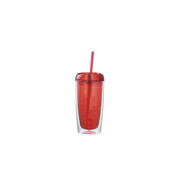 Tomatodo publicitario de plástico tipo vaso con doble fondo y cañita. Capacidad 473ml