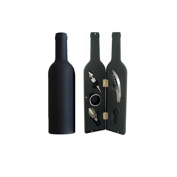 set de vino publicitario en forma de botella grande con 5 accesorios